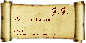 Fórizs Ferenc névjegykártya